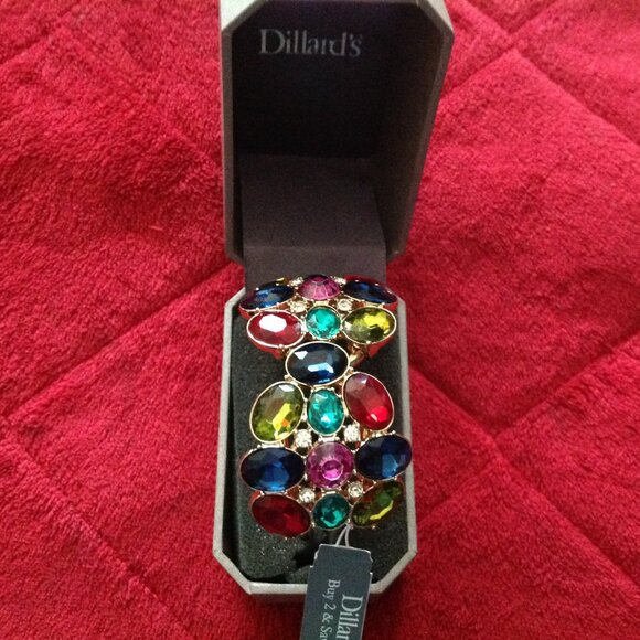 Retro Mutli-Colored Rhinestone Cuff Hinged Bracelet - Picture 2 of 7